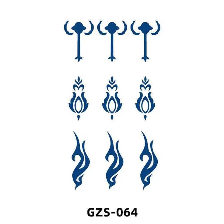 Ornamental Blue Tattoo Sticker Set – Minimalist Temporary Body Art (GZS-064)
