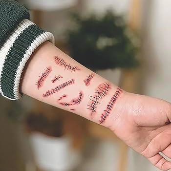 Realistic Stitched Wound Temporary Tattoo Stickers – Halloween & Cosplay FX Scars