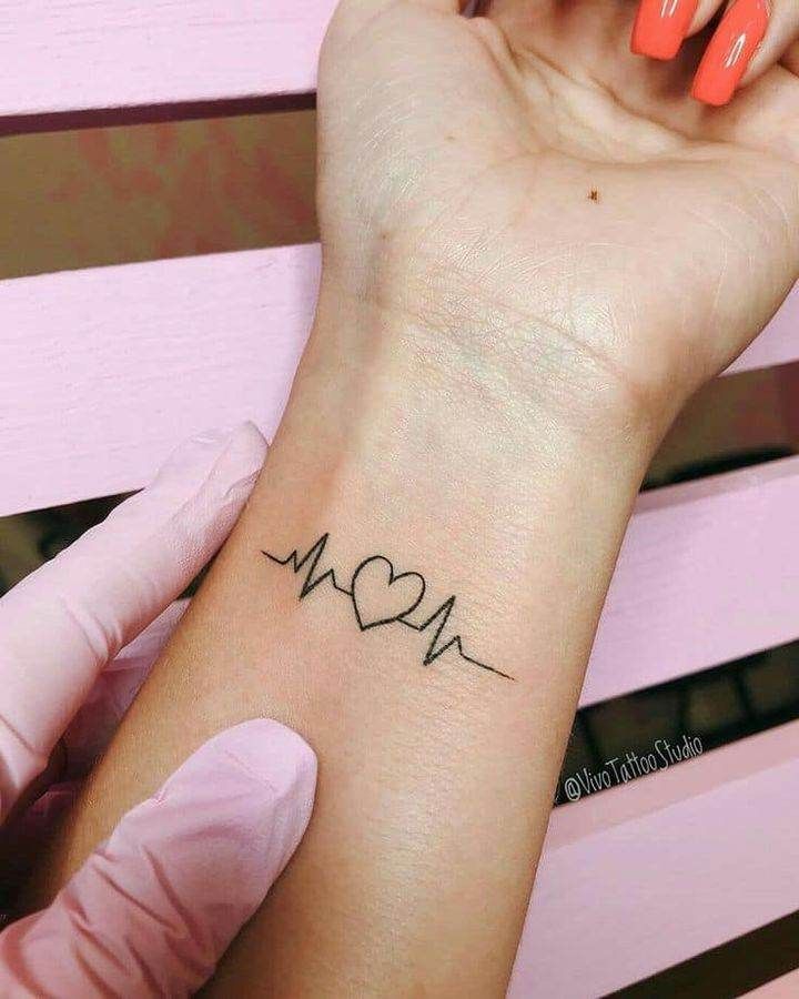 Heartbeat Line Temporary Tattoo with Heart