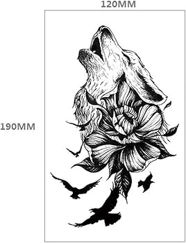 Howling Wolf &amp; Rose Tattoo – Large Temporary Tattoo (120mm x 190mm)