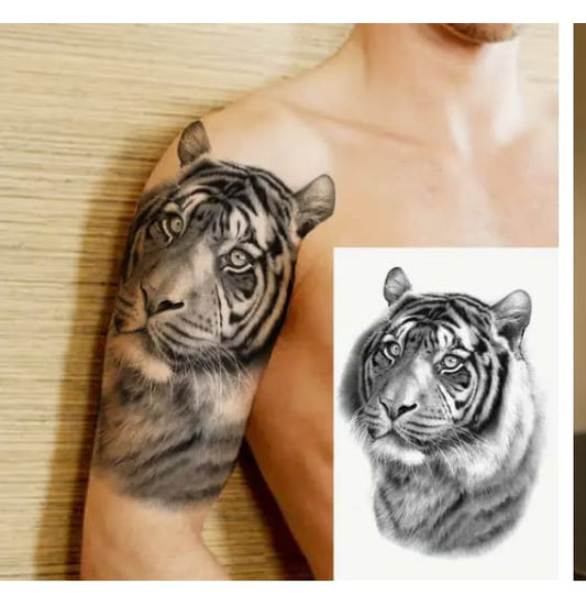 Realistic Tiger Head Tattoo – Large Temporary Tattoo (Arm &amp; Shoulder)