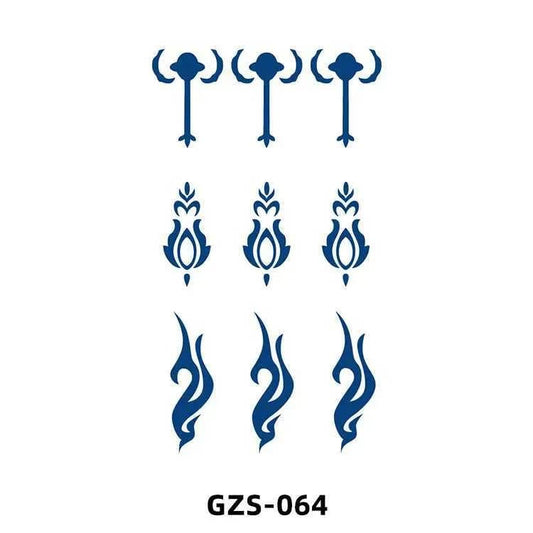 Ornamental Blue Tattoo Sticker Set – Minimalist Temporary Body Art (GZS-064)