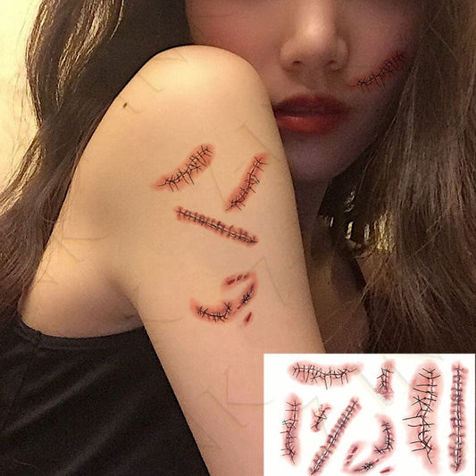 Realistic Stitched Wound Temporary Tattoo Stickers – Halloween &amp; Cosplay FX Scars