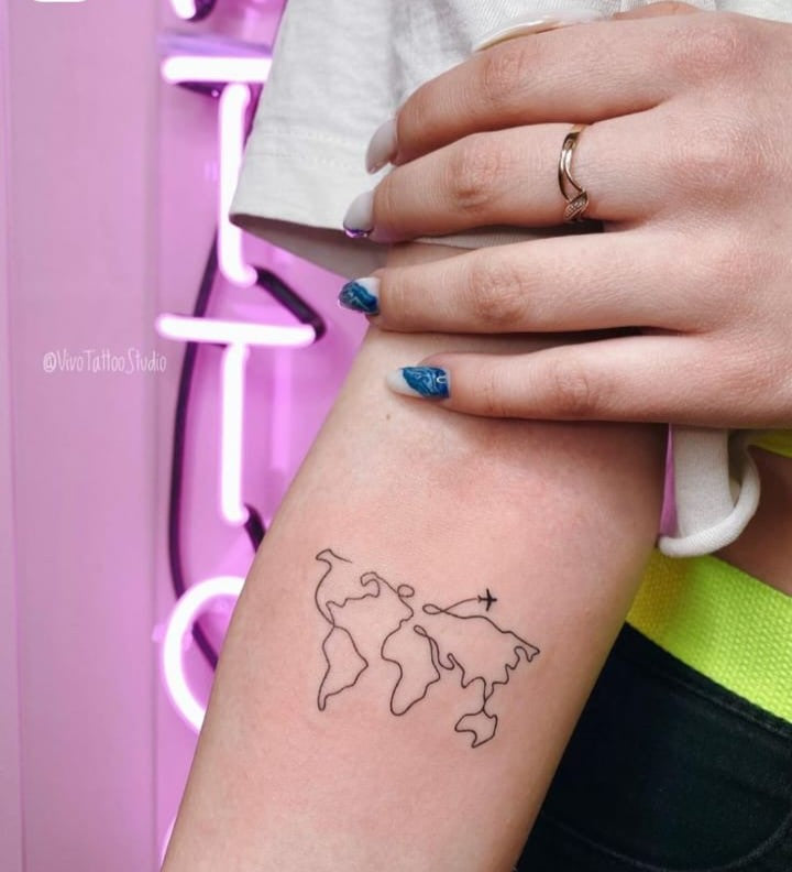 Minimalist World‑Map Line Tattoo Sticker – Travel &amp; Adventure Series