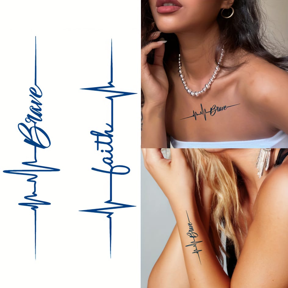 Heartbeat Line Tattoo – Brave + Faith Waterproof Sticker